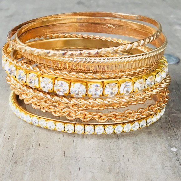 Cara n.y. Gold & Rhinestone Bangle Bracelets - Picture 1 of 8